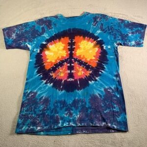 Vintage Sundog Shirt Mens XL Blue Tie Dye Peace Sign Hippie USA 90s Tee SS